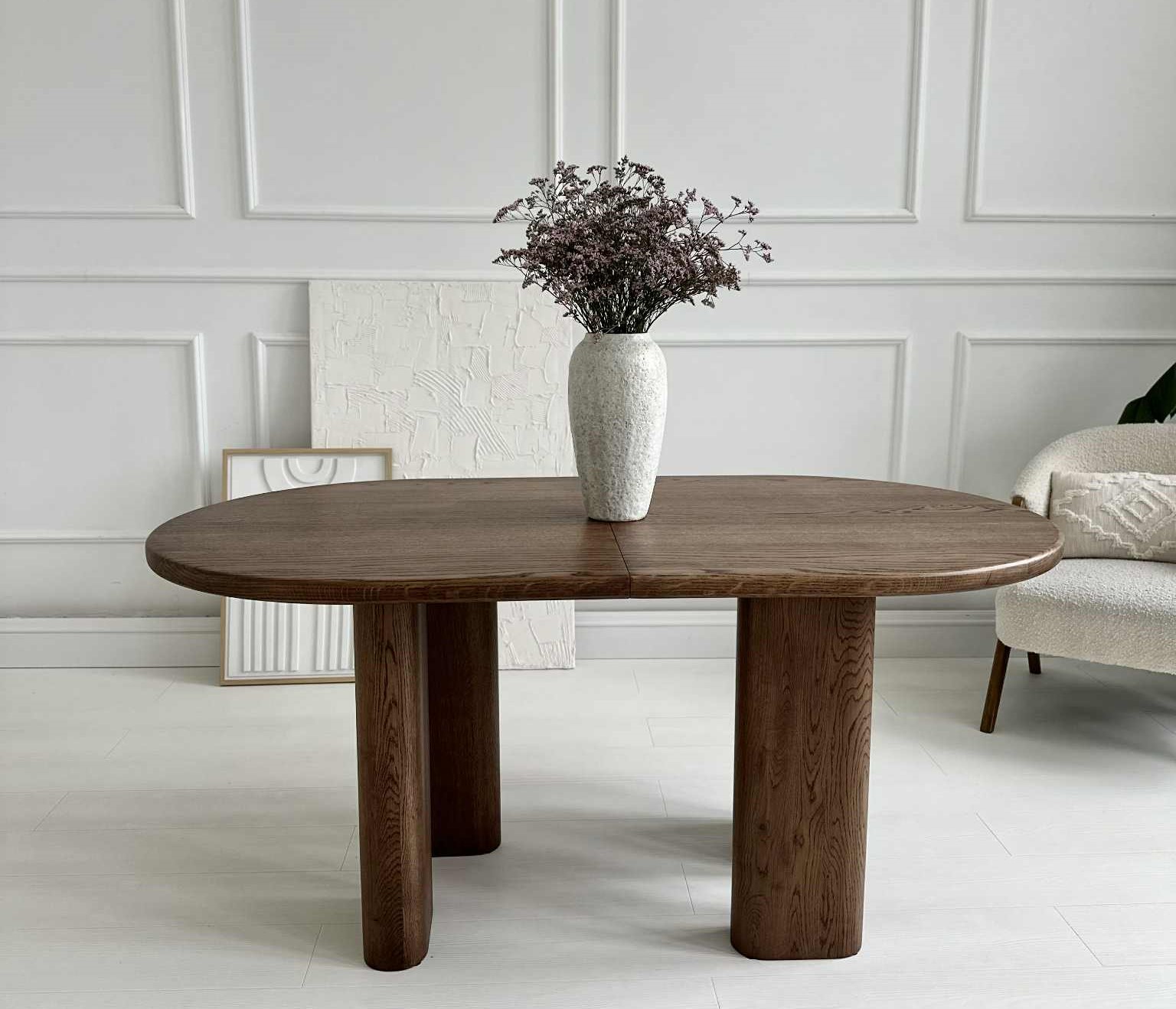 Owalny stół rozkładany - dębowy brąz